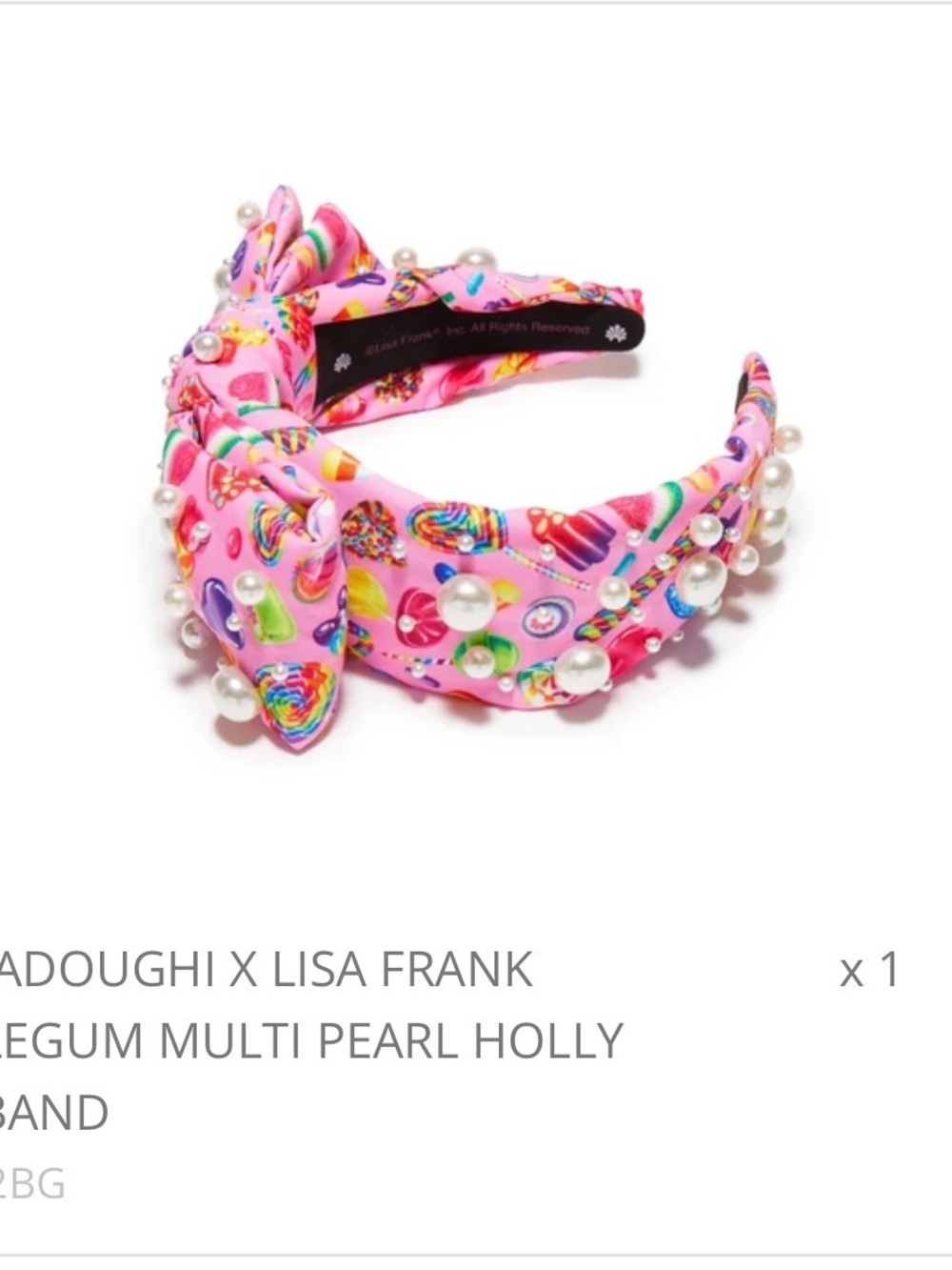 Lele Sadoughi x Lisa Frank Pink Candy Print Pearl Kids Headband